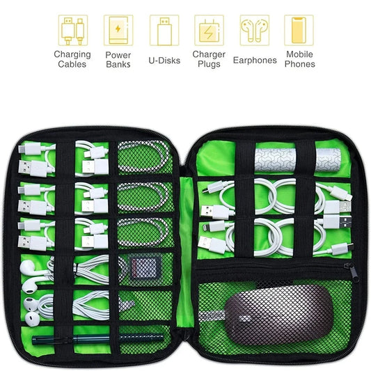 1pc Black Green Storage Bag Electronic Accessory Organizer Portable Usb Data Cable Charger Plug Travel Waterproof Organizer by Reinvent Yourself