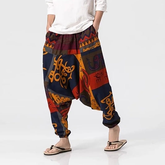 Men's Vintage Harem Pants Loose Fit Breathable Lightweight Hip Hop Trendy Streetwear Drop Crotch Trousers Stylish Long Pants by Reinvent Yourself