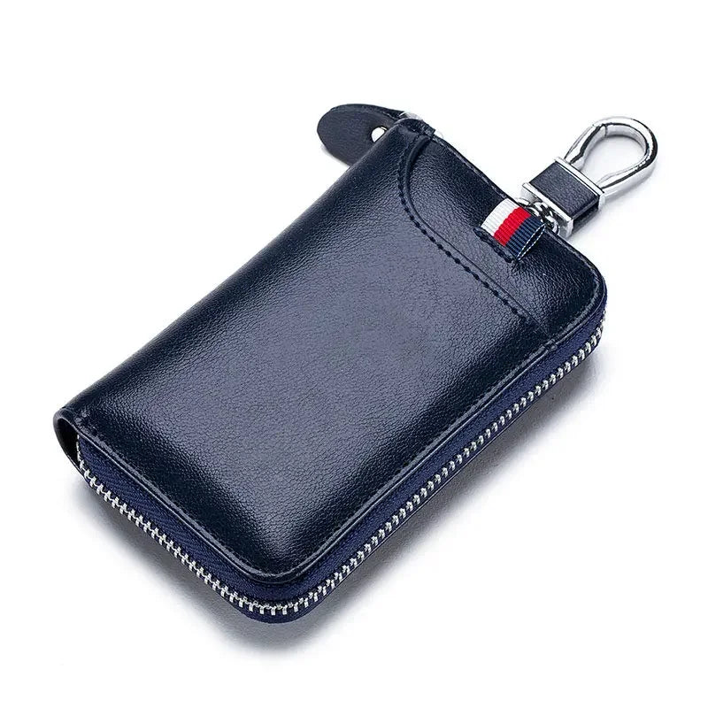 Cowhide Car Key Bag with Waist Hanging Keychain Men and Women Card Holder Smart Housekeeper Keys Portable Storage Zipper Pouch by Reinvent Yourself
