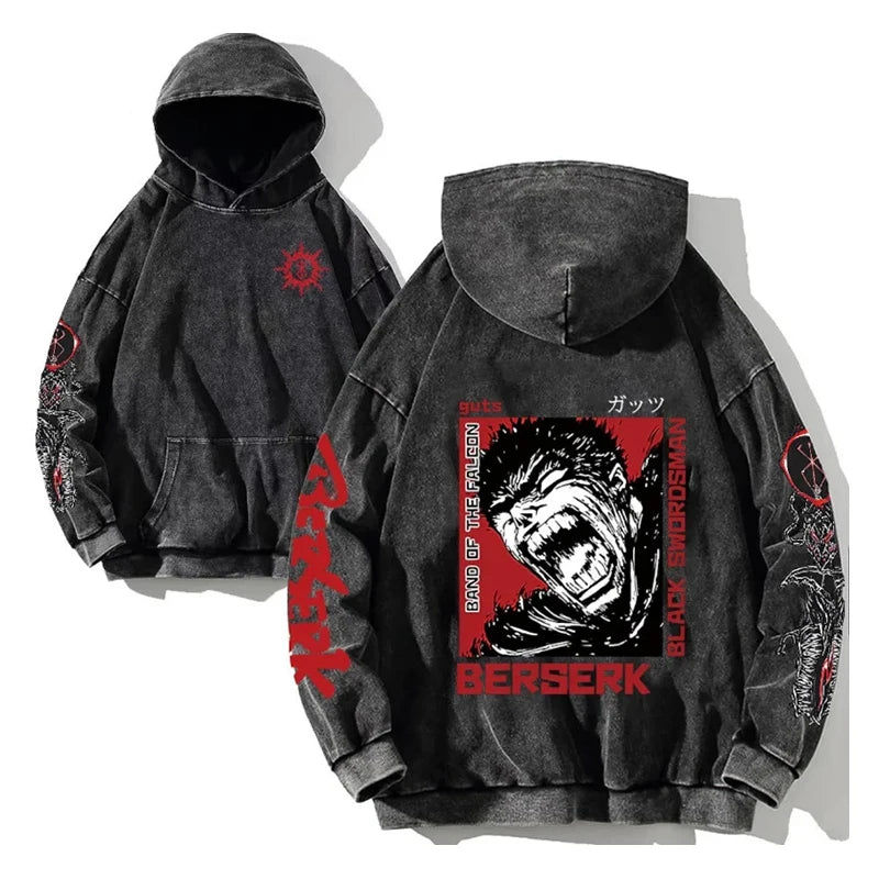 Anime Graphic Hoodie for Men Women Vintage Acid Wash Pullover Hooded Sweatshirt Harajuku Streetwear Casual Long Sleeve Tops by Reinvent Yourself