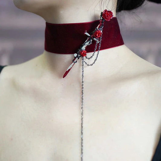2023 New Gothic Rose-cross Sword Stud Necklace Set Alloy Gothic Style Men's And Women's Jewelry Party Gift by Reinvent Yourself