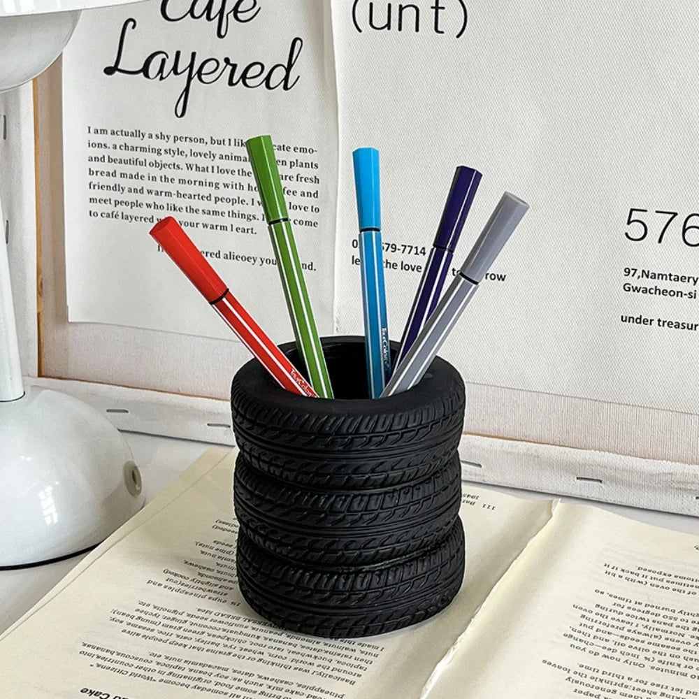 Creative Car Tire Shaped Pen Holder - Unique Office Desk Organizer Office School Supplies Desktop Multifunctional Storage by Reinvent Yourself