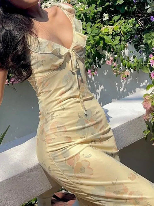 Summer Flower Printed Women's Sexy Low-cut Dress Sleeveless Backless Slim Sling Dresses 2026 Beach Vacation Lady Vestidos by Reinvent Yourself