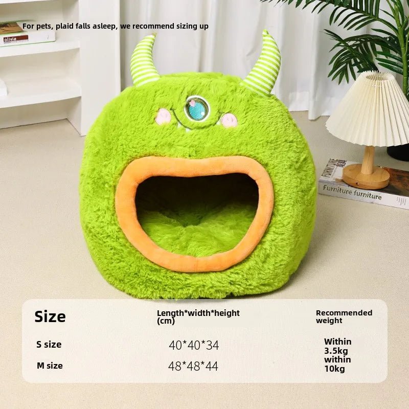 Fully Enclosed Cozy Cartoon Monster Pet Bed for Dogs and Cats All Seasons Warm - Reinvent Yourself