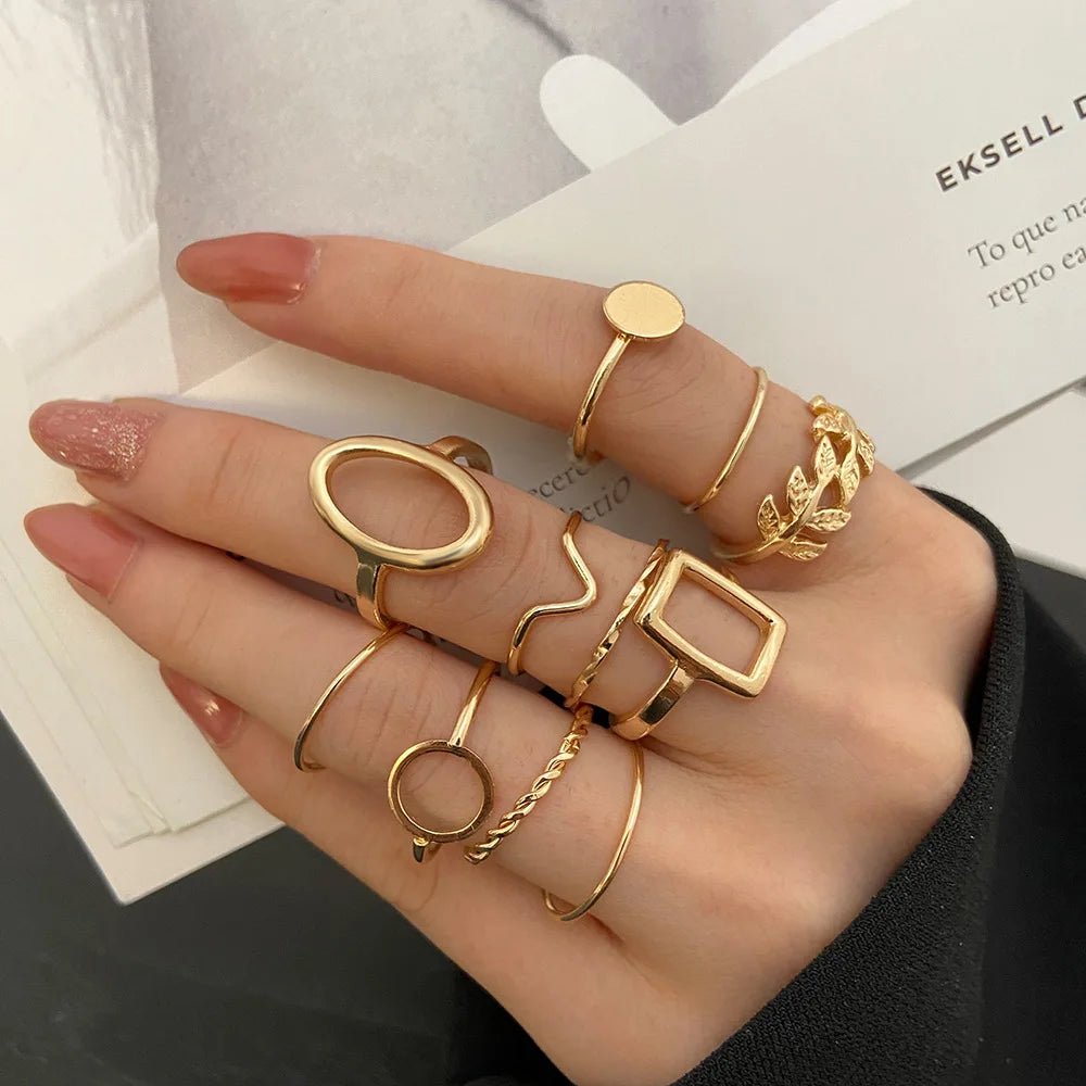 New Trendy Gold Color Rings Set For Women Simple Irregular Geometric Oval Hollow Out Opening Ring Girl Party Jewelry Gift Bague by Reinvent Yourself