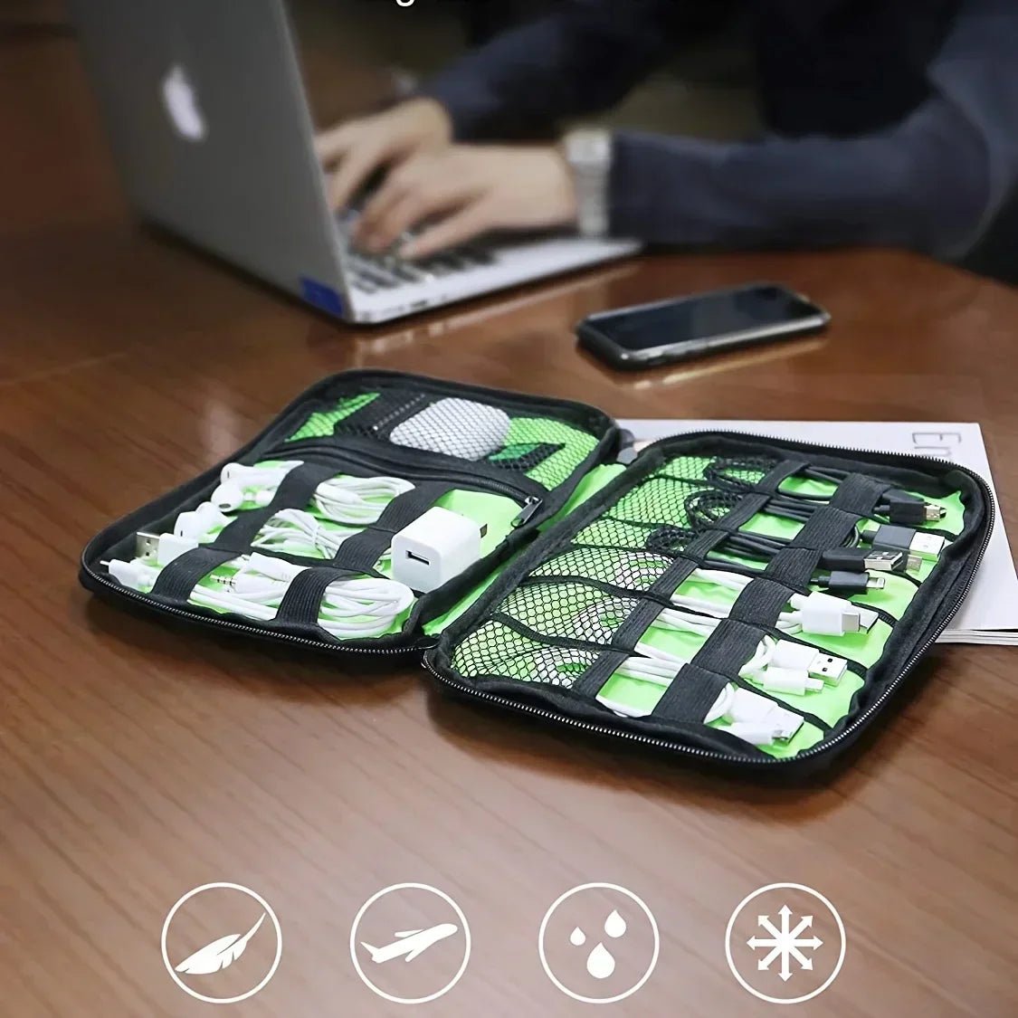 1pc Black Green Storage Bag Electronic Accessory Organizer Portable Usb Data Cable Charger Plug Travel Waterproof Organizer by Reinvent Yourself