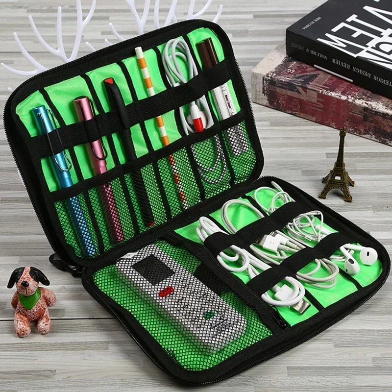 1pc Black Green Storage Bag Electronic Accessory Organizer Portable Usb Data Cable Charger Plug Travel Waterproof Organizer by Reinvent Yourself