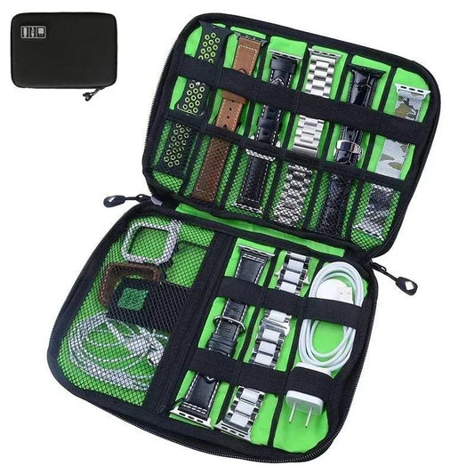 1pc Black Green Storage Bag Electronic Accessory Organizer Portable Usb Data Cable Charger Plug Travel Waterproof Organizer by Reinvent Yourself