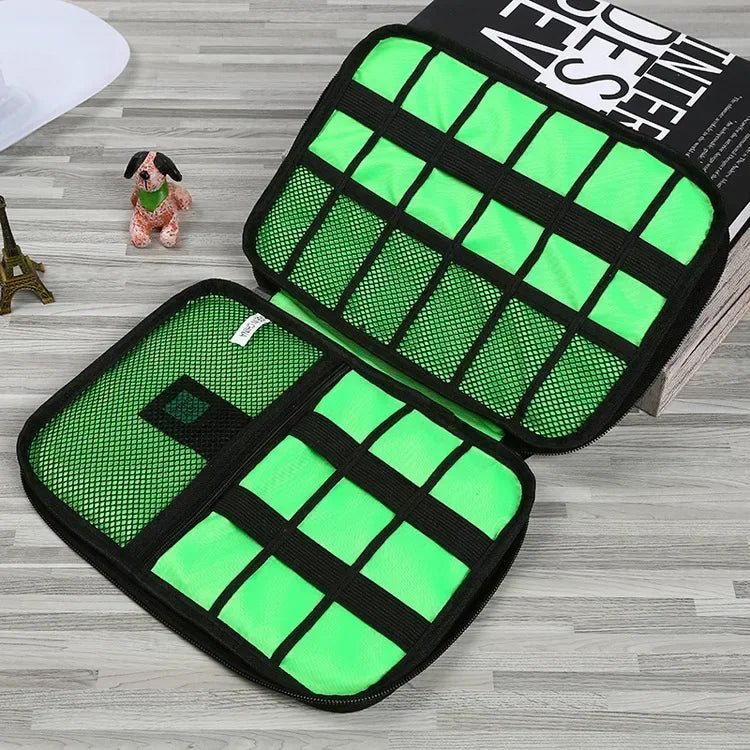 1pc Black Green Storage Bag Electronic Accessory Organizer Portable Usb Data Cable Charger Plug Travel Waterproof Organizer by Reinvent Yourself