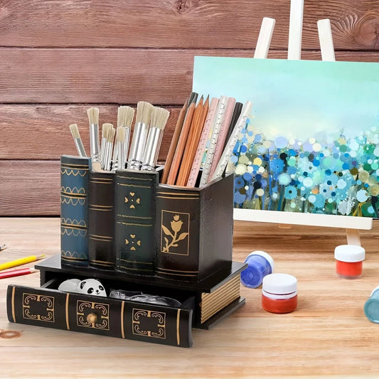 1pc Vintage European Wooden Pen Holder - Creative Desk Organizer and Decorative Storage Box Home Office Organization and Storage - Reinvent Yourself