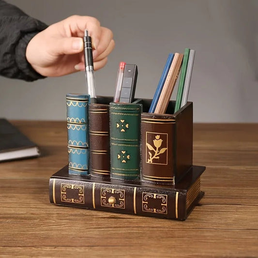 1pc Vintage European Wooden Pen Holder - Creative Desk Organizer and Decorative Storage Box Home Office Organization and Storage - Reinvent Yourself