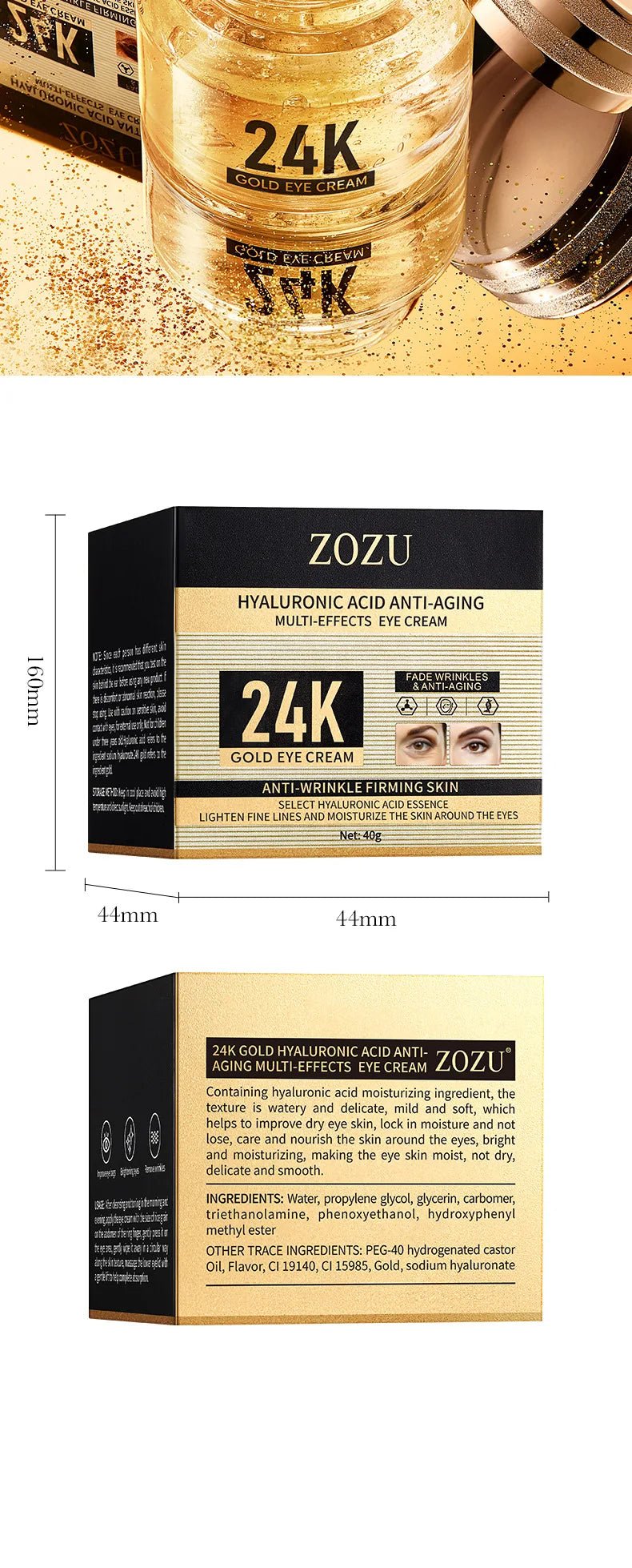 24k Gold Hyaluronic Acid Eye Cream Anti Dark Circles Eye Bags Firming Moisturizing Eyes Skin Care Prodcuts - Reinvent Yourself