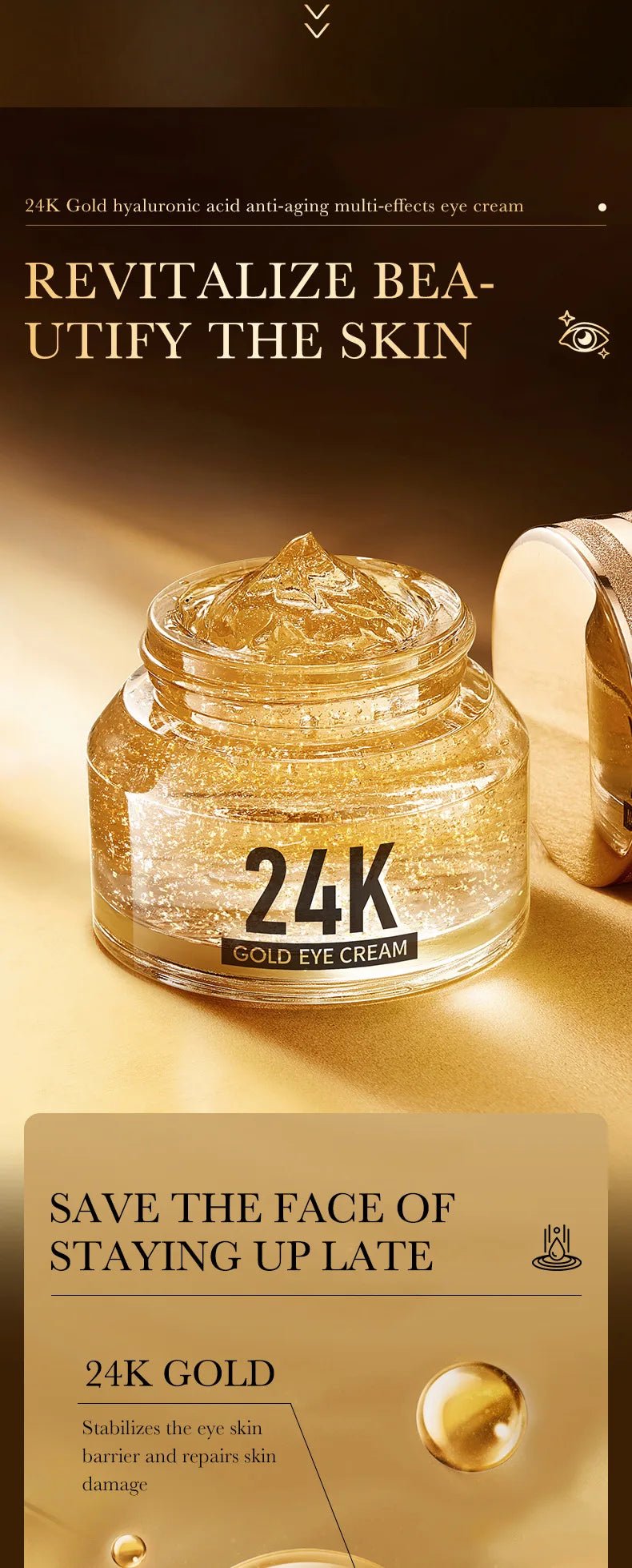 24k Gold Hyaluronic Acid Eye Cream Anti Dark Circles Eye Bags Firming Moisturizing Eyes Skin Care Prodcuts - Reinvent Yourself