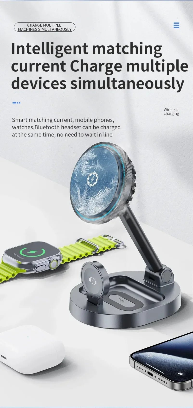 3 in 1 Foldable Fast Charging Station Ice Cooling Magnetic Wireless Charger Stand For Phone 16 15 14 13 12 IWatch 9 8 7 AirPods - Reinvent Yourself