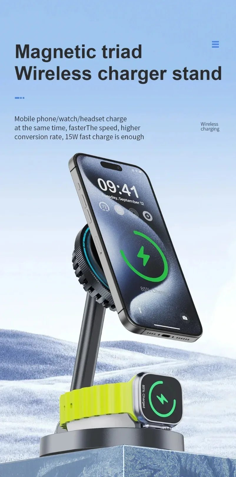 3 in 1 Foldable Fast Charging Station Ice Cooling Magnetic Wireless Charger Stand For Phone 16 15 14 13 12 IWatch 9 8 7 AirPods - Reinvent Yourself
