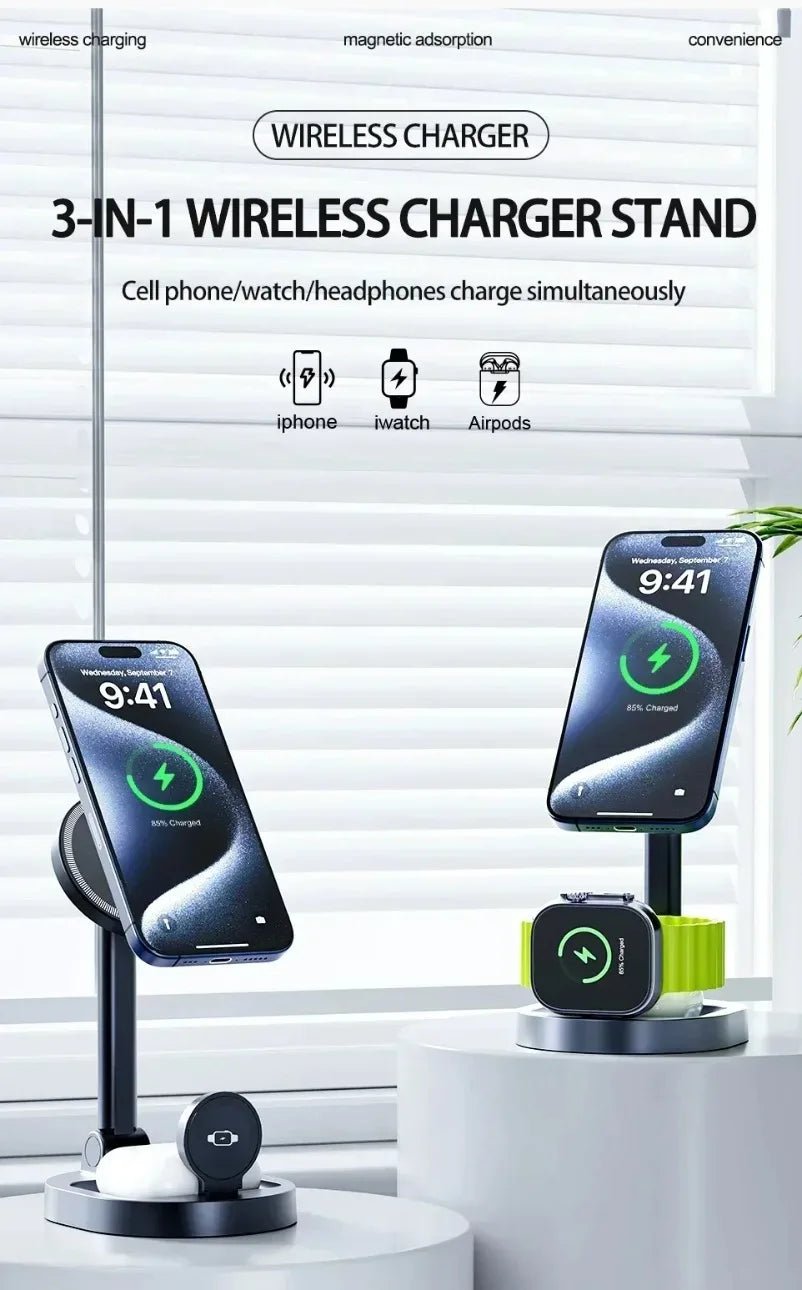 3 in 1 Foldable Fast Charging Station Ice Cooling Magnetic Wireless Charger Stand For Phone 16 15 14 13 12 IWatch 9 8 7 AirPods - Reinvent Yourself