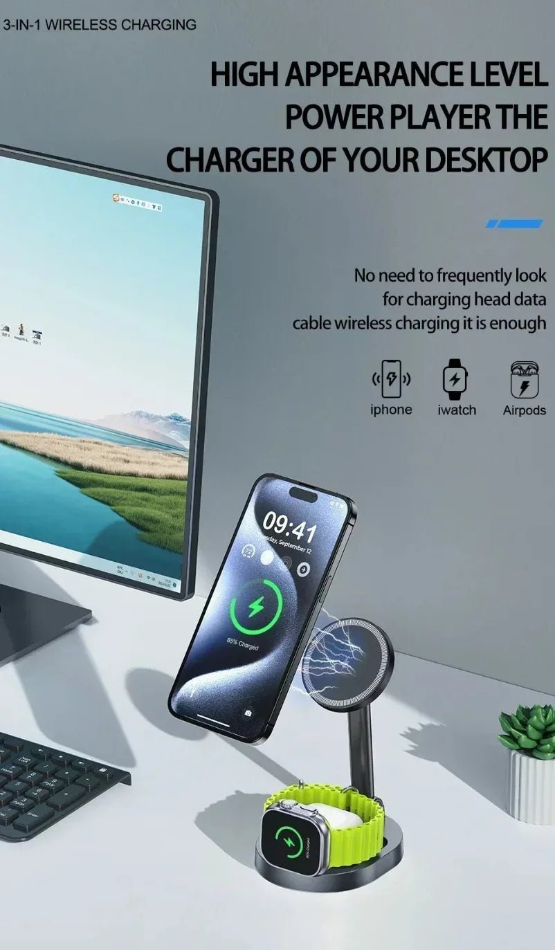 3 in 1 Foldable Fast Charging Station Ice Cooling Magnetic Wireless Charger Stand For Phone 16 15 14 13 12 IWatch 9 8 7 AirPods - Reinvent Yourself