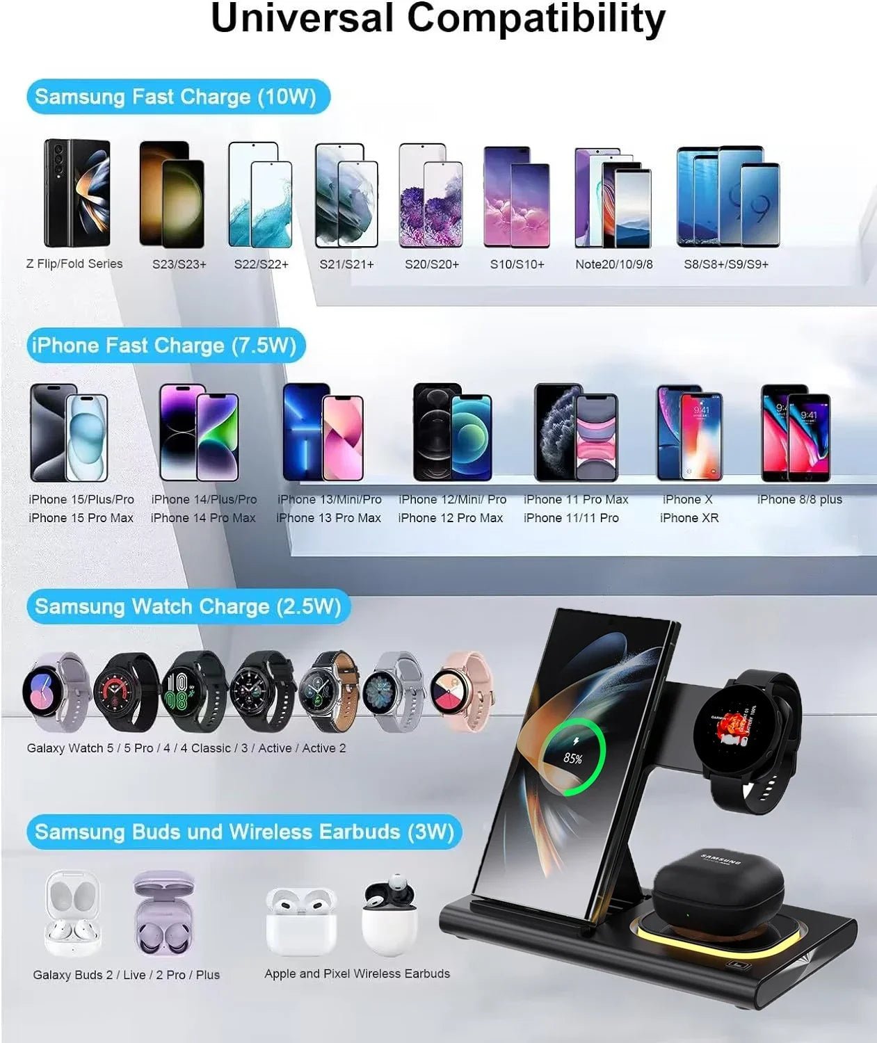 3 In 1 LED Wireless Charger Stand For Samsung Galaxy S23 S22 S24 Watch - Reinvent Yourself