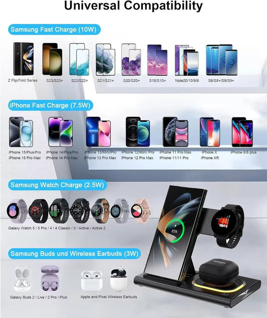 3 In 1 LED Wireless Charger Stand For Samsung Galaxy S23 S22 S24 Watch - Reinvent Yourself