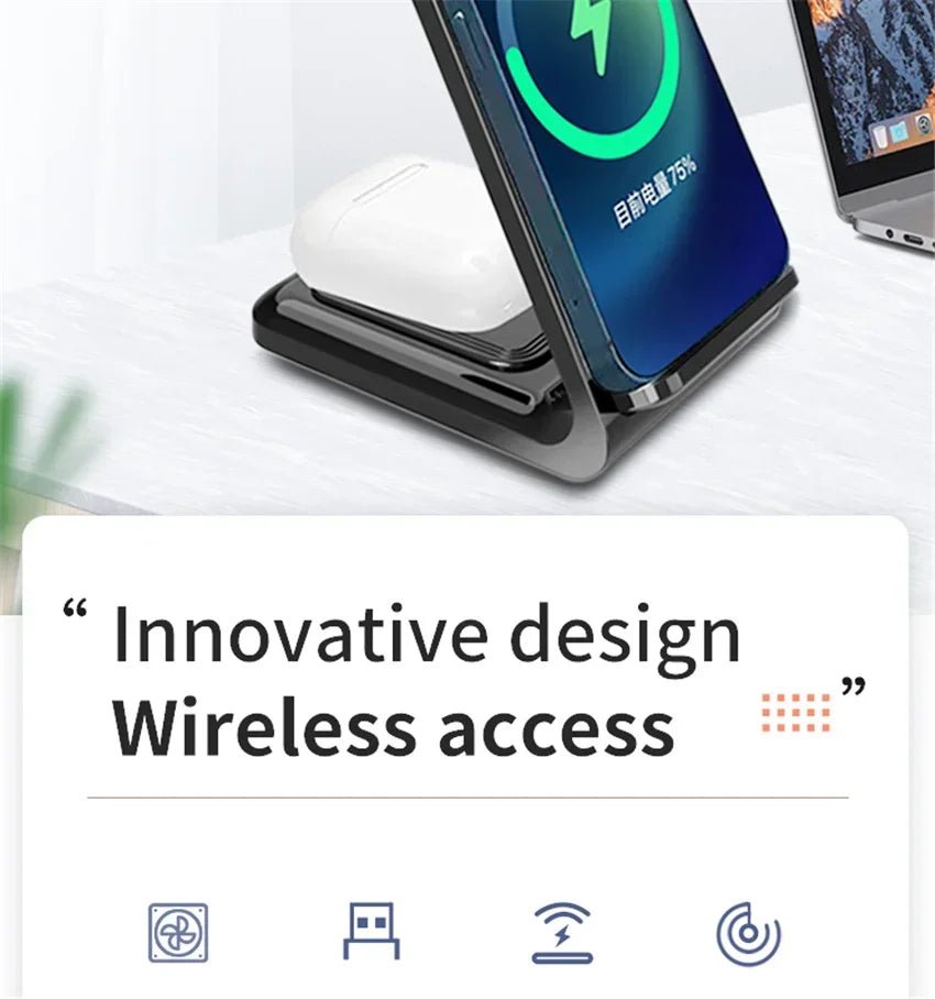 30W 3 In 1 Wireless Charger Stand Dock For iPhone 15 14 13 12 11 XS Apple Watch 8 7 AirPods Induction Fast Charging Station - Reinvent Yourself