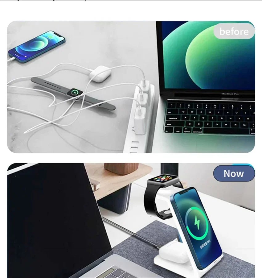 30W 3 In 1 Wireless Charger Stand Dock For iPhone 15 14 13 12 11 XS Apple Watch 8 7 AirPods Induction Fast Charging Station - Reinvent Yourself