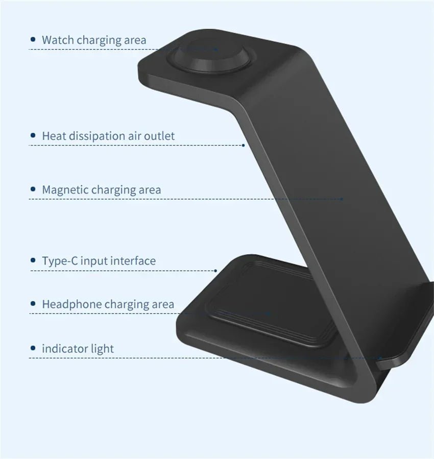 30W 3 In 1 Wireless Charger Stand Dock For iPhone 15 14 13 12 11 XS Apple Watch 8 7 AirPods Induction Fast Charging Station - Reinvent Yourself
