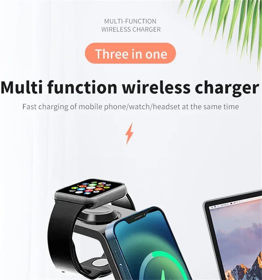 30W 3 In 1 Wireless Charger Stand Dock For iPhone 15 14 13 12 11 XS Apple Watch 8 7 AirPods Induction Fast Charging Station - Reinvent Yourself