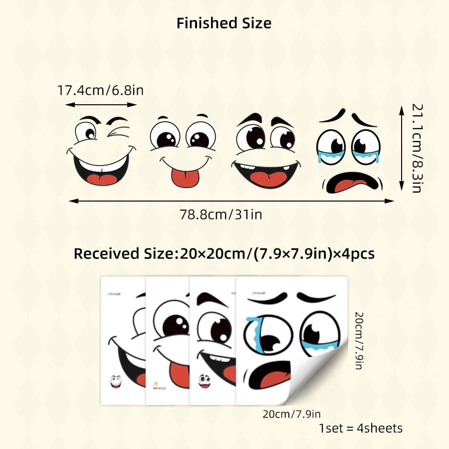 4 sheets/Set Cartoon Face Stickers,Self-Adhesive, Plastic Surface Compatible,Home Decoration Suitable for Trash Can, oilet Decor - Reinvent Yourself