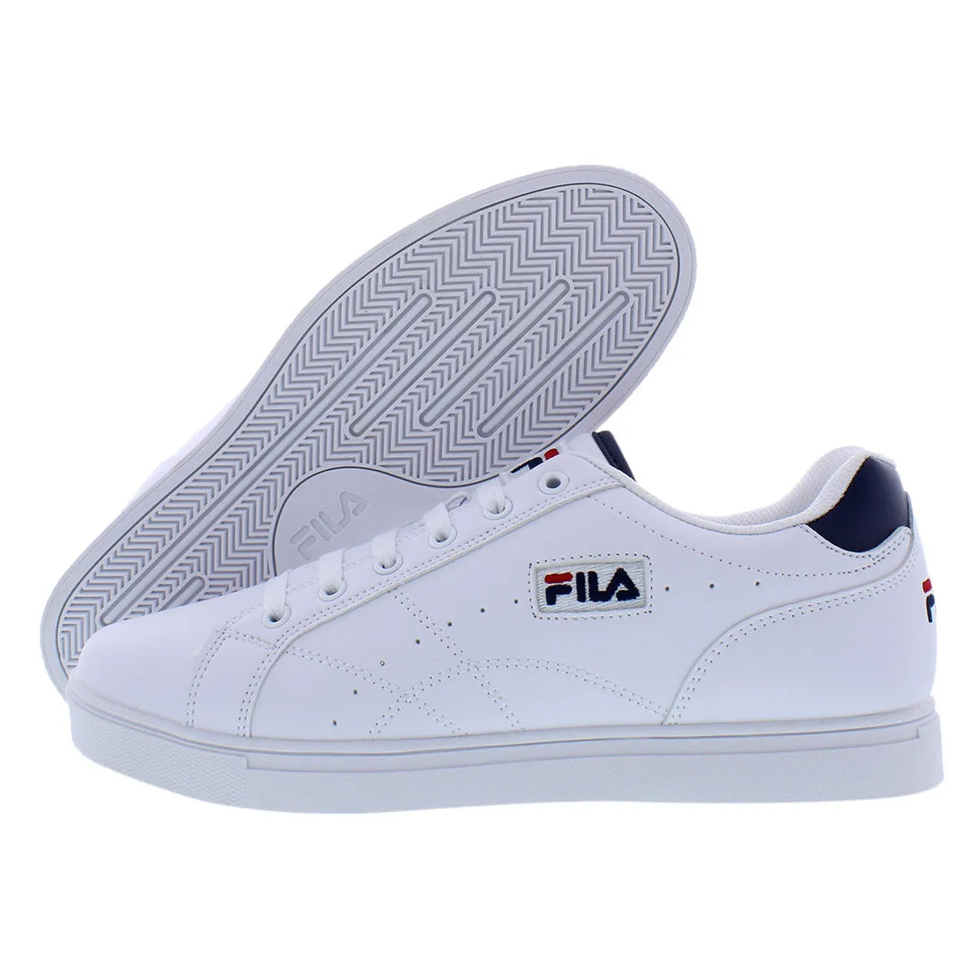Fila Men's White Low-Top Casual Sneakers With Navy Red Accents Suede Upper Mesh Lining Breathable Lace-Up Walking Shoes All Seas by Reinvent Yourself