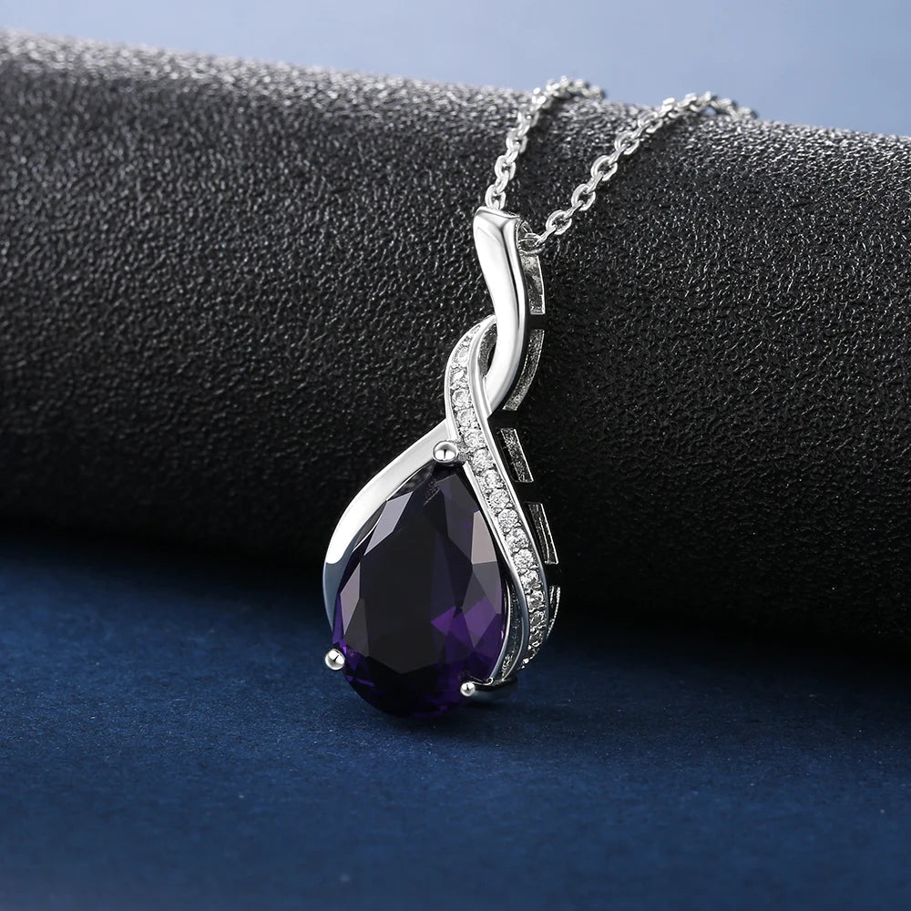 Huitan Luxury Pear CZ Pendant Necklace Women Blue/Green/Red/Purple Bridal Wedding Engagement Graceful Accessories Trendy Jewelry by Reinvent Yourself