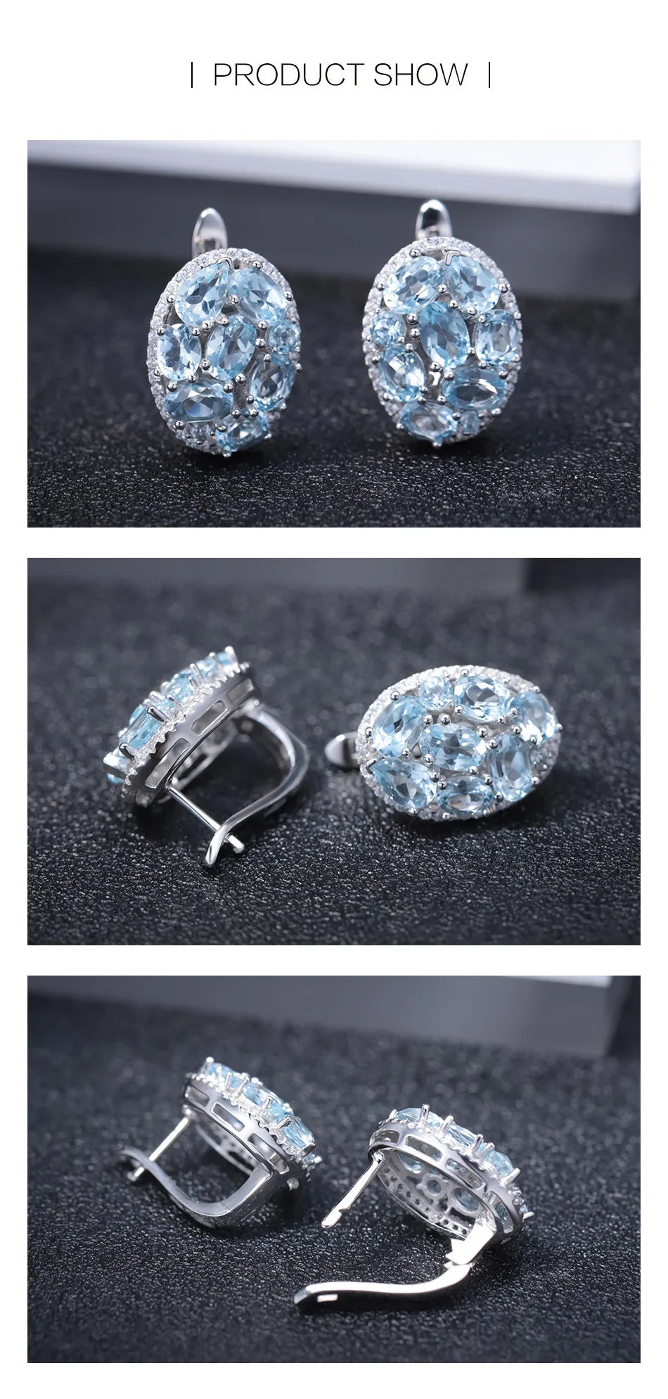GEM'S BALLET Natural Sky Blue Topaz Pure 925 Sterling Silver Oval Clip Earrings Women Gift Vintage Luxury Fine Costume Jewelry by Reinvent Yourself