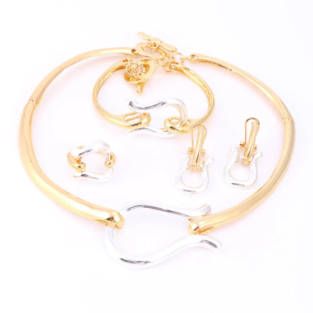 Women African Jewelry Sets Gold Color 3 Colors Fashion Bridal Wedding Elegant Romantic Wedding Necklace Jewelry Sets by Reinvent Yourself