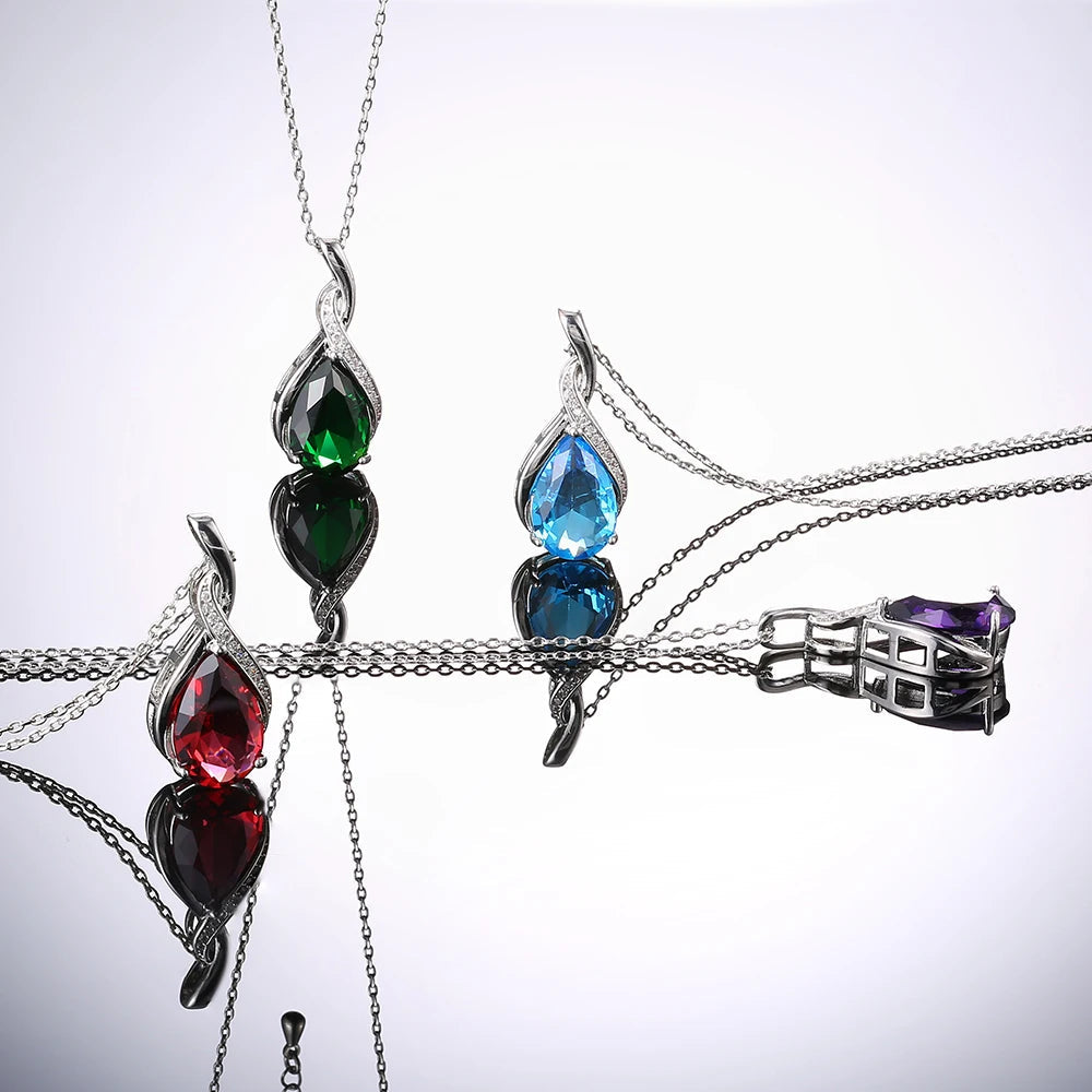 Huitan Luxury Pear CZ Pendant Necklace Women Blue/Green/Red/Purple Bridal Wedding Engagement Graceful Accessories Trendy Jewelry by Reinvent Yourself
