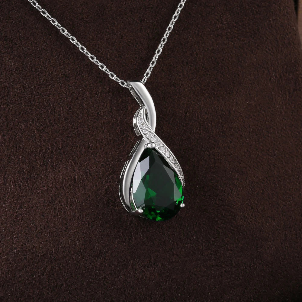 Huitan Luxury Pear CZ Pendant Necklace Women Blue/Green/Red/Purple Bridal Wedding Engagement Graceful Accessories Trendy Jewelry by Reinvent Yourself
