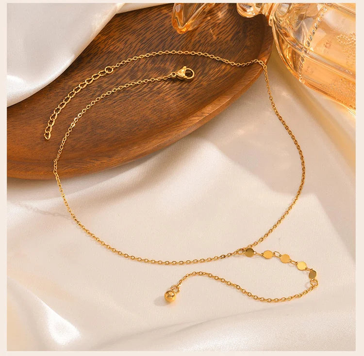 Lariat Necklace, Tiny Ball Pendant Y Drop Long Necklace For Women, Stainless Steel Gold Plated Jewelry Party Gifts by Reinvent Yourself