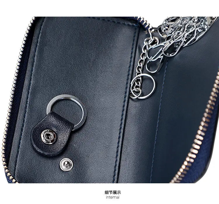 Cowhide Car Key Bag with Waist Hanging Keychain Men and Women Card Holder Smart Housekeeper Keys Portable Storage Zipper Pouch by Reinvent Yourself
