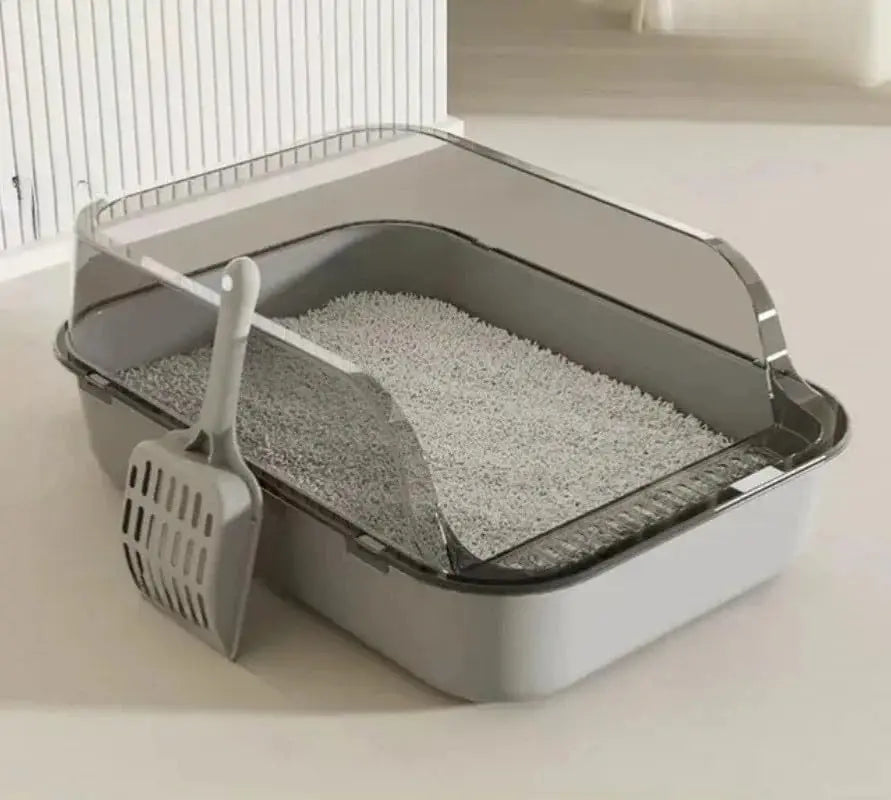 Semi-Enclosed Cat Litter Box Splashproof Kitten Toilet Tray Pet Cleaning Basin with High Sides for Indoor Use by Reinvent Yourself
