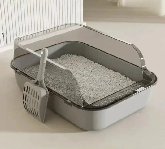 Semi-Enclosed Cat Litter Box Splashproof Kitten Toilet Tray Pet Cleaning Basin with High Sides for Indoor Use by Reinvent Yourself