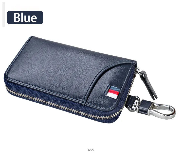 Cowhide Car Key Bag with Waist Hanging Keychain Men and Women Card Holder Smart Housekeeper Keys Portable Storage Zipper Pouch by Reinvent Yourself