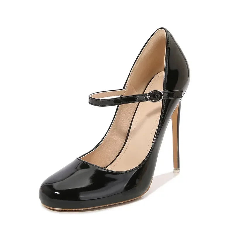 Big size Women Pumps Fashion Round toe Patent leather 12cm High Heels Spring Summer Office Lady Shoes by Reinvent Yourself