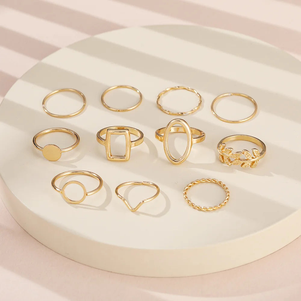 New Trendy Gold Color Rings Set For Women Simple Irregular Geometric Oval Hollow Out Opening Ring Girl Party Jewelry Gift Bague by Reinvent Yourself