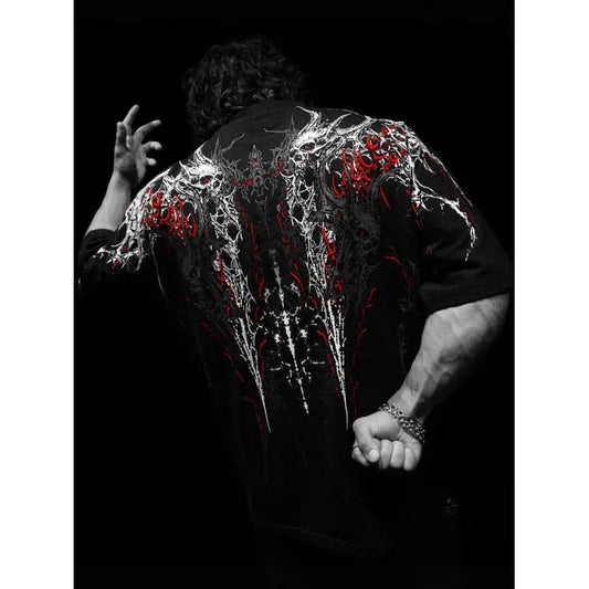 New High-Quality Cotton Men'S Short Sleeves American Style Trendy Brand Dark Style Sports Casual Men'S Oversized Shirt T-Shirt by Reinvent Yourself