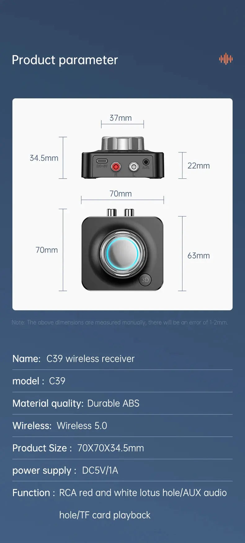 Bluetooth 5.0 Audio Receiver 3D Stereo Music Wireless Adapter TF Card RCA 3.5mm 3.5 AUX Jack For Car Speaker Amplifier Headphone by Reinvent Yourself