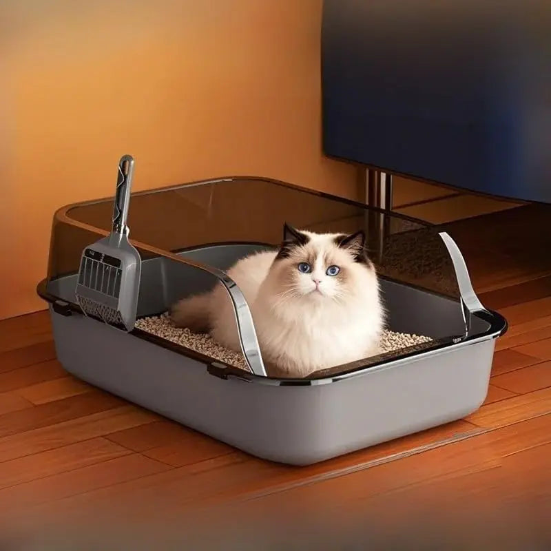 Semi-Enclosed Cat Litter Box Splashproof Kitten Toilet Tray Pet Cleaning Basin with High Sides for Indoor Use by Reinvent Yourself