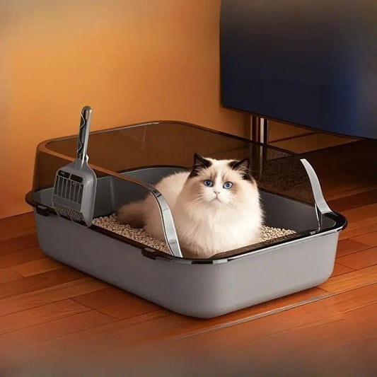 Semi-Enclosed Cat Litter Box Splashproof Kitten Toilet Tray Pet Cleaning Basin with High Sides for Indoor Use by Reinvent Yourself