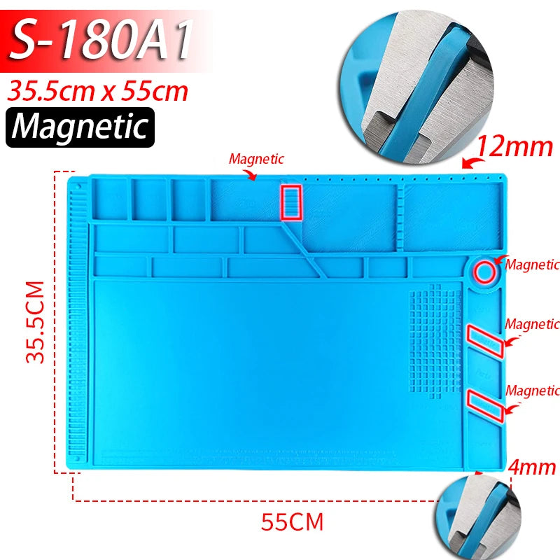 Soldering Station Mat Silicone Work Mat Heat Resistant 932°F Anti-Static Magnetic Mat for Electronic Phone Laptop Watch Repair by Reinvent Yourself