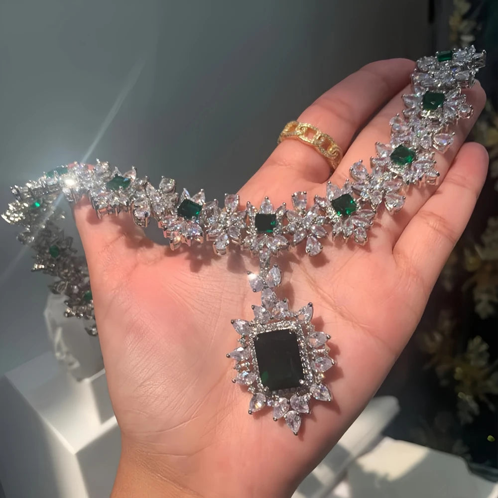 Luxury Boho Design Bridal Jewelry Set Zircon High Quality for Wedding Charm Lady Dubai Necklace Earrings Set Adjustable Banquet by Reinvent Yourself
