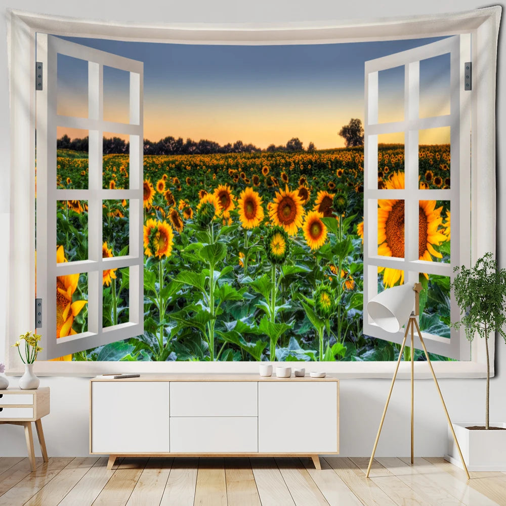 3D Window Scenery Tapestry Wall Hanging Hippie Tapiz Art Boho Natural Simple Bedroom Dorm Home Decor by Reinvent Yourself