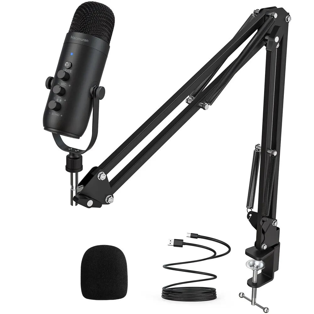 Haomuren Professional USB Streaming Podcast PC Microphone Studio Cardioid Condenser Mic Kit with Boom Arm For Recording YouTube by Reinvent Yourself