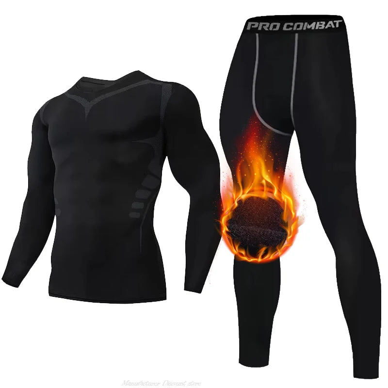 New Winter Warm Men Fleece Thermal Undershirts Long Johns Underwear Set Compression Tights Fitness Sports Tracksuit Set Shirt by Reinvent Yourself